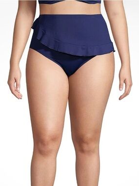 Lands End Chlorine Resistant Faux Wrap High Waisted Bikini Bottom size 26W NWT